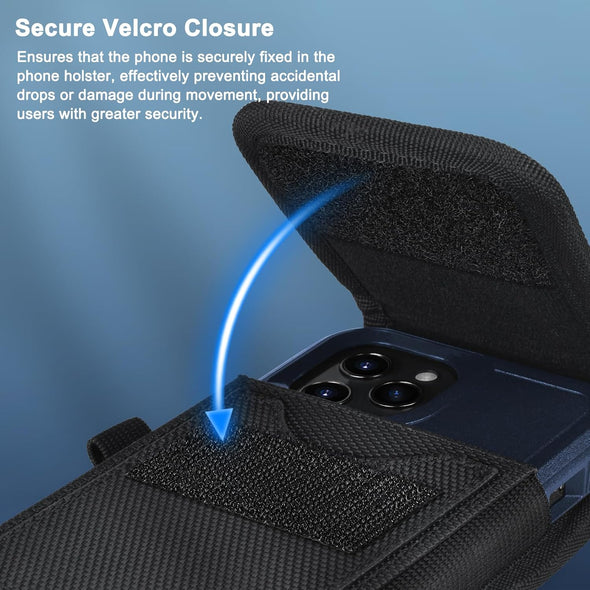 Ykooe Cell Phone Holster Compatible with Iphone 16/15/14/13/12 Pro Max & plus Models - Belt Clip and Card Holder, Black, XL