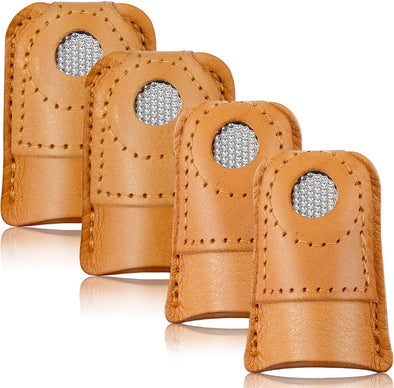 WILLBOND 4 Pieces Leather Thimbles for Hand Sewing Quilting, Leather Finger Protectors Finger Guard Pin Needles Knitting Craft Accessories DIY Sewing Tools, 2 Sizes