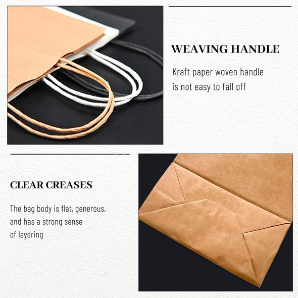 Gift Bags 8.25"X5.9 "X3.15" 100Pcs Brown Kraft Paper Bag with Handles for Small Business Christmas Bulk, Wedding, Party Favor, Shopping, Lunch, Halloween Trick-Or-Treat Bags