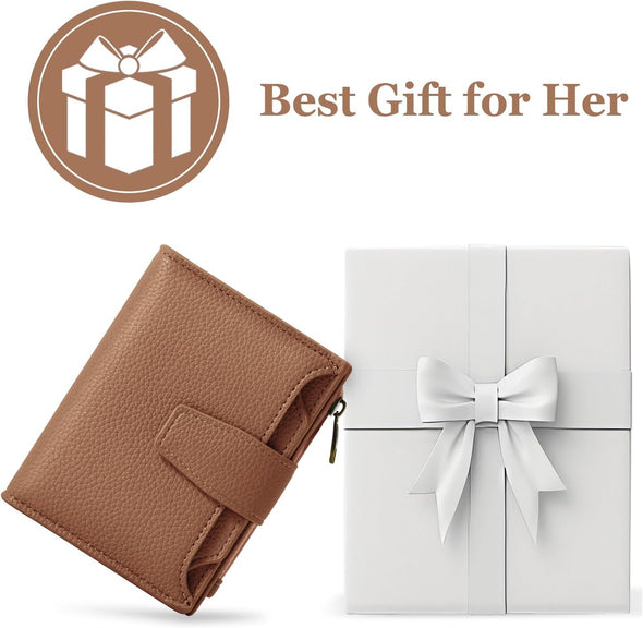 Small Wallet Women RFID Blocking Soft Leather Bifold Compact Card Holder Wallet for Women with Zipper Coin Pocket 4 ID Window