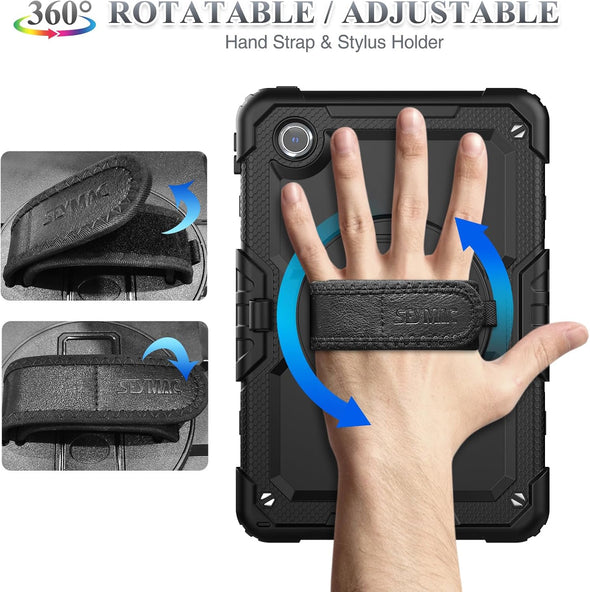 SEYMAC Stock Tablet Case for Lenovo Tab M11 (TB-330FU/TB-330XU) 11 Inch Drop-Proof Protection Cover with 360° Rotate Stand & Strap [Pen Holder] & Screen Protector/K11/Xiaoxin Pad 2024, Black