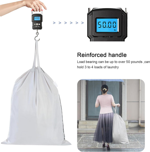 Polecasa Heavy Duty Large Laundry Bag with 130Gsm Tear Resistant Fabric and Handles, Durable Dirty Clothes Drawstring Bag, Easy Fit Laundry Hamper, College, Dorm, Travel Essentials 28”X36” Silver