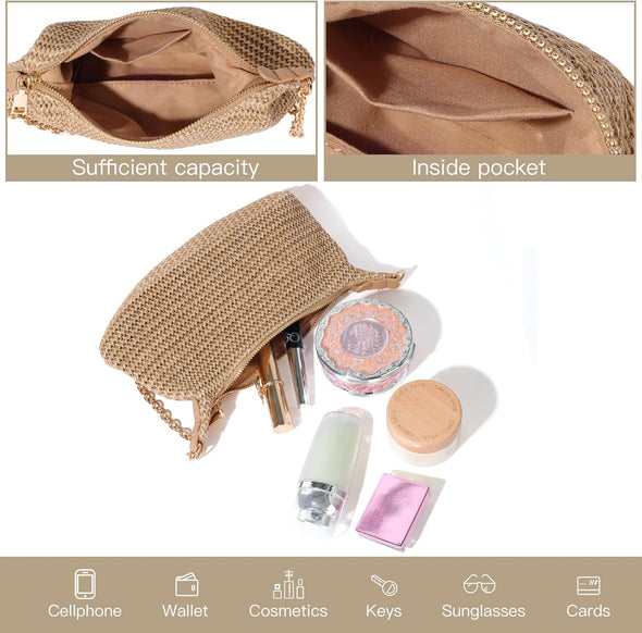 Women'S Straw Woven Beach Bag Summer Vacation Shoulder Purse