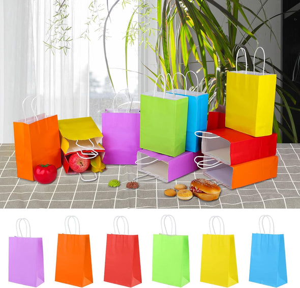 XPCARE 32Pcs Paper Gift Bags, 6.3"X3.15"X8.66" Kraft Paper Party Favor Bags Bulk Rainbow Goodie Bags Small Gift Bags with Handles for Kids Birthday Baby Shower Crafts Wedding Party Supplies (6 Colors)