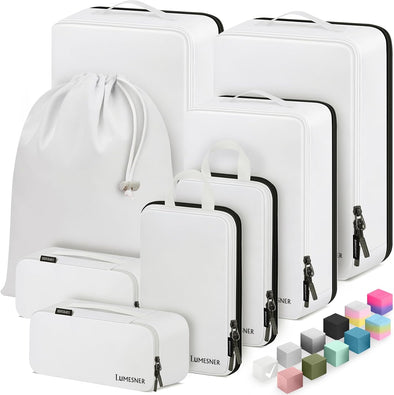 8 Set Compression Packing Cubes for Travel, Waterproof Luggage Organizers, Suitcase Organizer Set for Carry-On & Checked Baggage, Travel Accessories for Men & Women