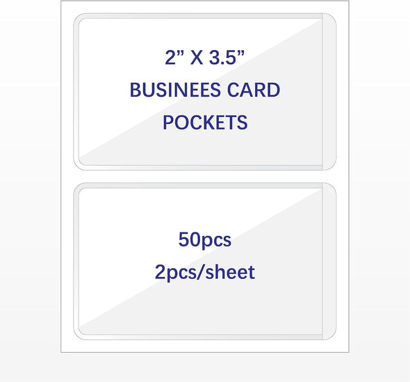 Clear Adhesive Business Card Pocket Swith Side Open for Loading, 50 Pack, Plastic Labels Holders for Storage Bins and Library Card, Ideal for Organizing and Protecting Your Business Cards