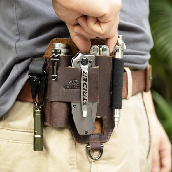 Topstache Leather Multitool Sheath,Edc Belt Organizer for Work and Daily Use,Leatherman Sheath,Edc Pocket Organizer for Flashlight and Multitool,Gifts for Men for Multitool,Darkbrown