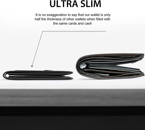GSOIAX Mens Slim Wallet RFID Blocking Bifold Wallets for Men Minimalist Genuine Leather Carbon Fiber Card Holder Money Clip Thin Mens with Gift Box (Black-1)