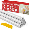 6 Rolls Clear Contact Paper,Plastic Book Covers 13.5 in X 5 Ft,Contact Paper Peel and Stick,Clear Self Adhesive Protective Liner Paper Protector for Crafts Paperback Textbook Hard Covers Documents