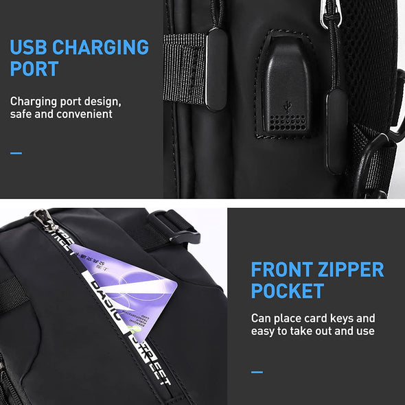 SEAFEW anti Theft Sling Crossbody Backpack Shoulder Bag for Men, Lightweight One Strap Motorcycle Back Pack Sling Bag Backpack for Hiking Walking Biking Travel Cycling with USB Charger Port