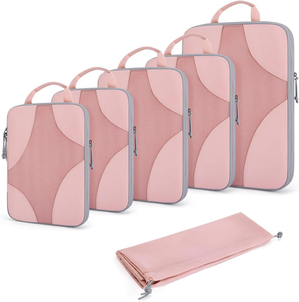 BAGSMART Compression Packing Cubes for Travel, Compressible Luggage Organizer for Cruise Ship, Lightweight Travel Essentials 6-Pack 1L+2M+2S+1Shoe Bag