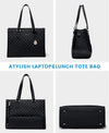 LOVEVOOK Lunch Tote Bag for Women, 15.6 Inch Laptop Bag with Insulated Lunch Compartment, Quilted Large Capacity Computer Handbag with Purse for Business, Work, Nurse, Office, Collage, Casual, Black