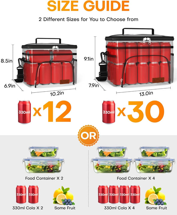 HOTOR Insulated Lunch Box for Men & Women - Leak-Proof Cooler Lunch Bag with 4 Pockets, Adjustable Strap, Ideal for Work, Picnic, Travel - Medium, Black, 10.2"×6.9"×8.5"