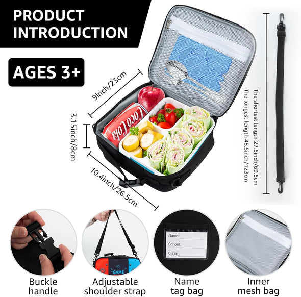 Game Console Insulated Lunch Bag Lonchera for Teen Boy Kid Gamer Lunch Box Bento Reusable Large Capacity Portable Waterproof Leakproof with Name Tag to School Office Picnic (1PCS Lunch Bag)
