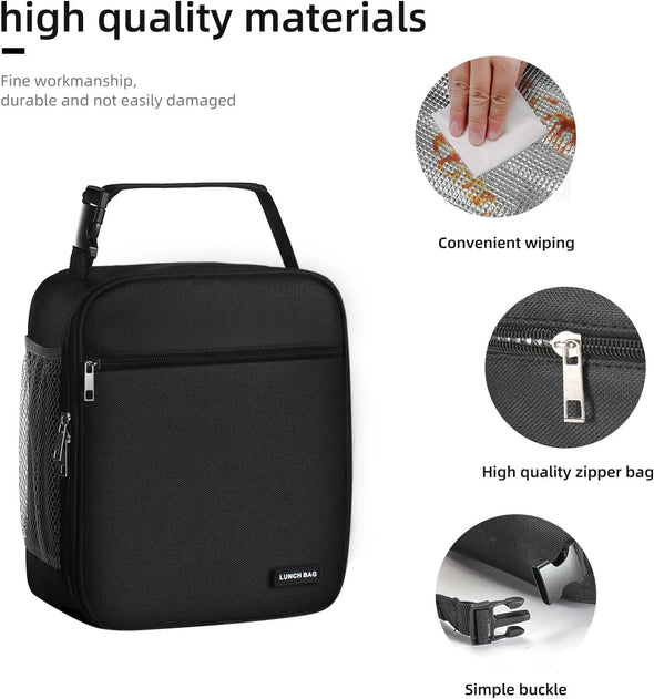 Lunch Box Lunch Bag for Men Women Insulated Lunchbox Lunch Bags for Work Picnic Travel (Black)