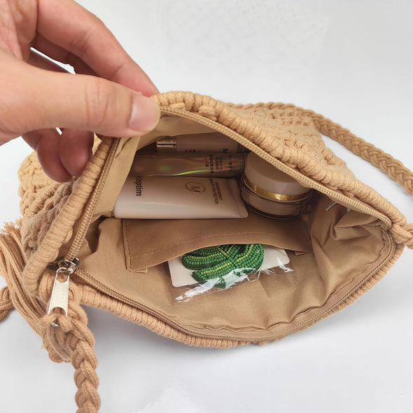 Boho Crossbody Handbag,Handwoven Cotton Rope Shoulder Bag,Summer Beach Clutches Bags for Women,Handmade Purse