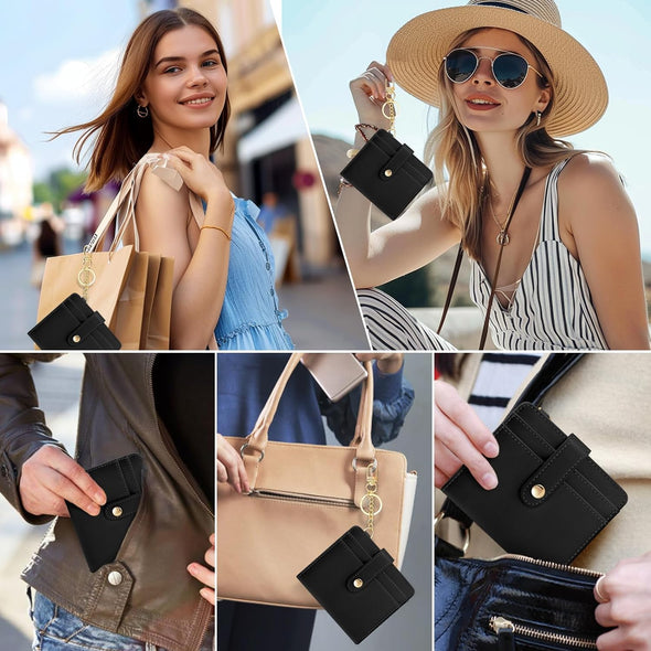 Black Rfid Ladies Wallet, Small Slim Thin Compact Credit Card Women Wallet, PU Leather Bifold Cash Zipper Coin Pocket ID Window for Female