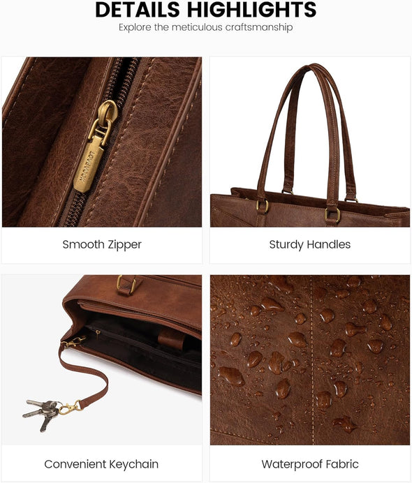 LOVEVOOK Laptop Bag for Women,15.6 Inch Laptop Tote Bag for Women,Vintage Leather Work Tote Bags Computer Business Teacher Bag,Waterproof Office Briefcase