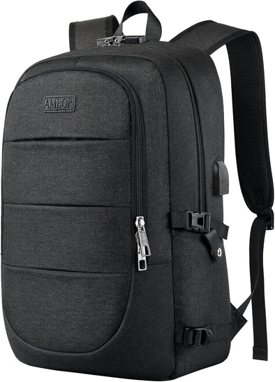 AMBOR Travel Laptop Backpack for Ｍen, 15.6-17.3 Inch Laptop Backpack for School, anti Theft Business Work Backpack with USB Charging Port, Water Resistant College Computer Bag for Men & Women, Black