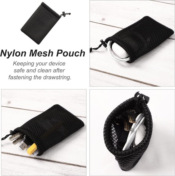 Uxcell Nylon Mesh Drawstring Bag, 5 X 3.5 Inch Small Storage Pouch String Bags for Mini Stuff MP3 Charger Earphone Key, 3Pcs Travel Kit Organizer for Lipstick Cosmetic Jewelry, Black