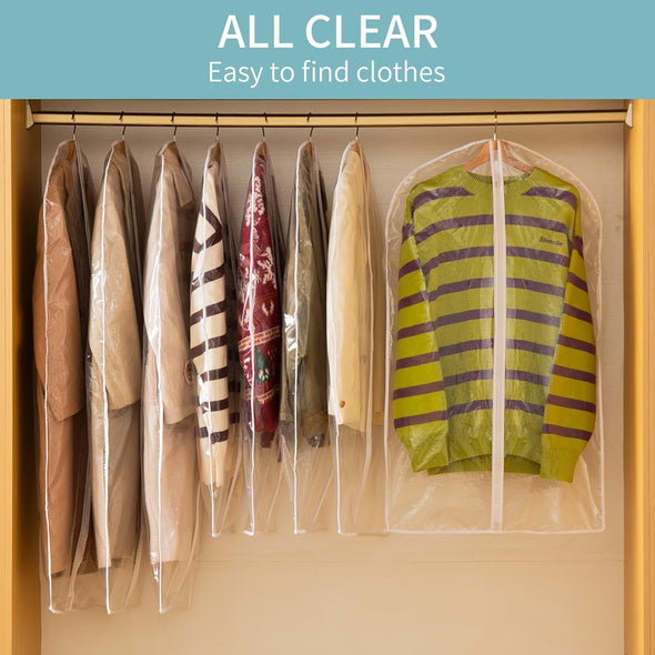 All Clear Garment Bags for Hanging Clothes, 40" Suit Bags for Closet Storage, Plastic Dustproof Suit Cover Bags, Clothes Protectors Bag with Zipper for Coats, Jackets, Shirts（10 Packs）