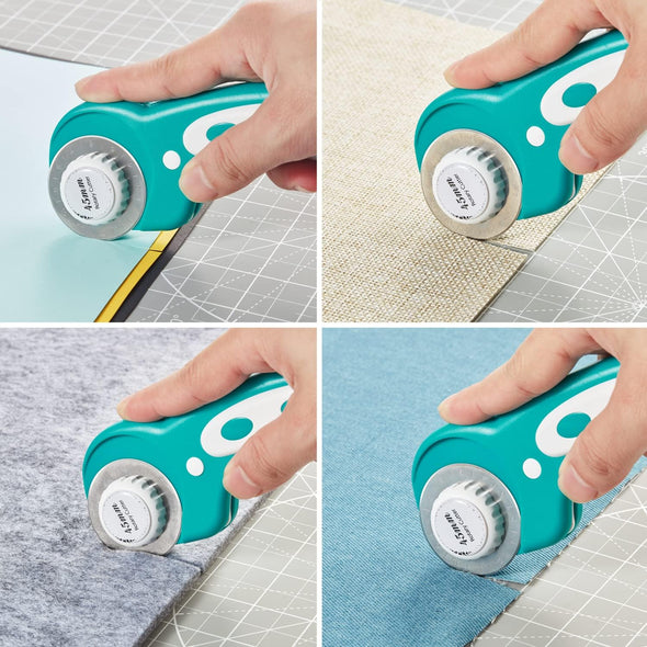 45Mm Rotary Cutter with 5Pcs Extra Blades, Ergonomic Handle Rolling Cutter with Safety Lock for Fabric, Leather, Crafting, Sewing, Quilting, Fabric Rotary Cutter Perfect for Left & Right Hand (Green)