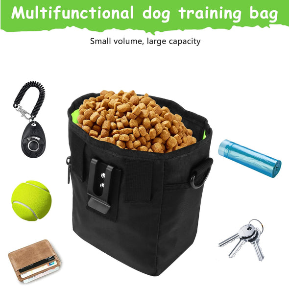 kissleaf Dog Treat Pouch with Magnetic Closure & Dog Clicker, Built-in Poop Bag Dispenser