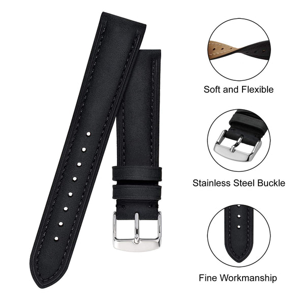 BISONSTRAP Vintage Crazy Horse Leather  Watch Band with Stainless Steel Buckle