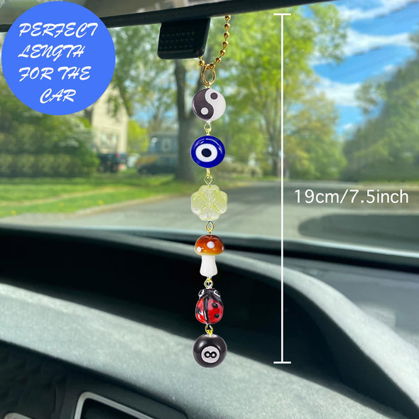Agromusk Evil Eye Car Charm, Lucky Days Rearview Mirror Hanging Decor