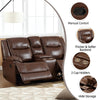 EBELLO Genuine Leather Manual Loveseat Sofa with Cup Holder & Hidden Storage - Brown