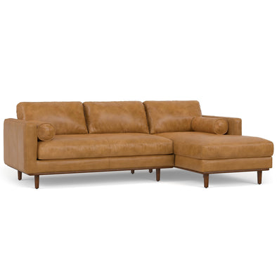 SIMPLIHOME Morrison Mid Century Genuine Leather Sectional Sofa, Sienna Full Grain Leather