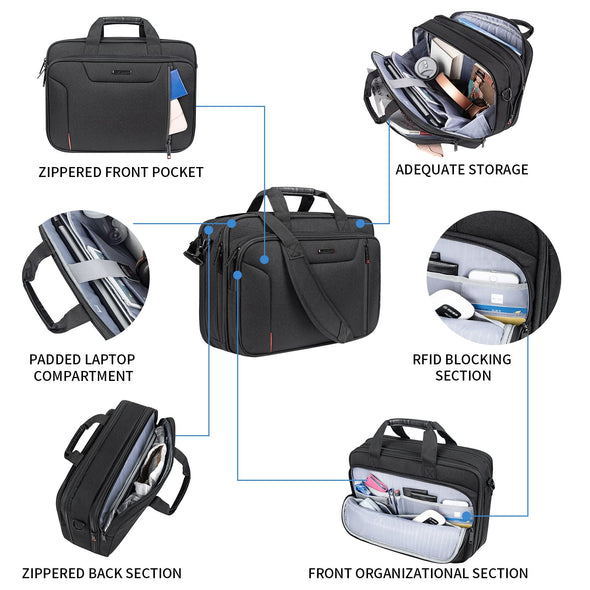 EMPSIGN Laptop Bag Briefcase,Expandable Messenger Bag   Office Carrying Shoulder Bag for Work Business Travel