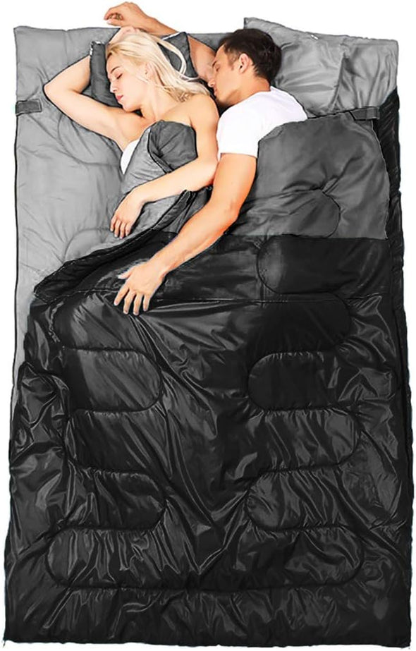 Oaskys Double Sleeping Bag for Adults with 2 Pillows - Queen Size XL Waterproof Sleeping Bag for All Season Camping Hiking Backpacking 2 Person Sleeping Bags for Cold Weather & Warm