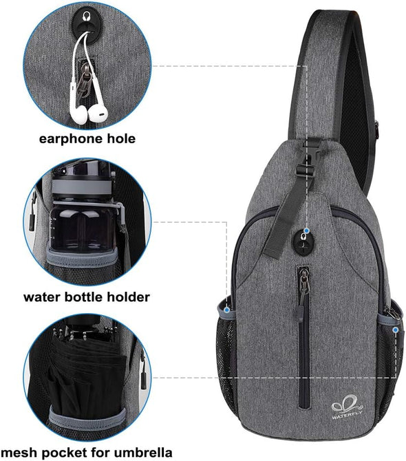 WATERFLY Crossbody Sling Backpack Sling Bag Travel Hiking Chest Bag Daypack