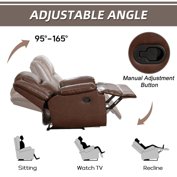 EBELLO Genuine Leather Manual Loveseat Sofa with Cup Holder & Hidden Storage - Brown