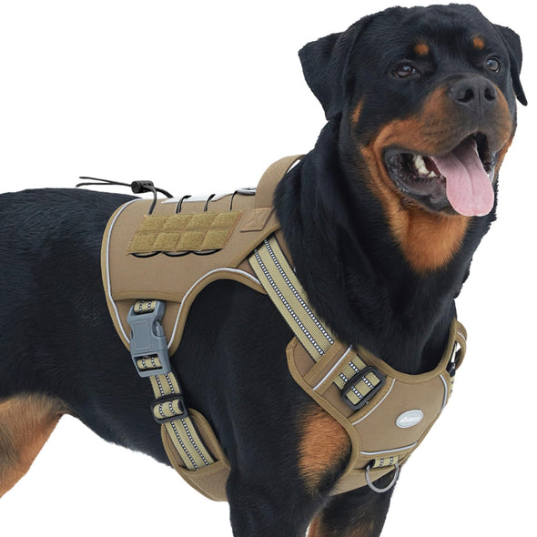 Auroth No Pull Adjustable Tactical Dog Harness for Large Dogs with Reflective, Army Yellow L