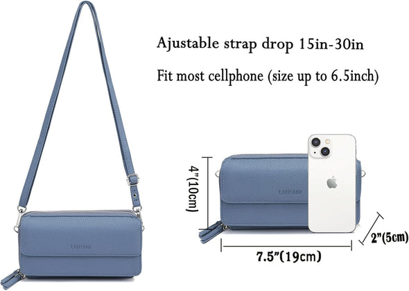 Lanyani RFID Crossbody Wallet Wristlet Purse with Phone Pocket for Women Vegan Leather