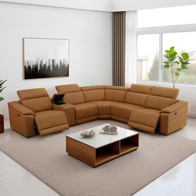 SIENWIEY Power Reclining Leather Sectional Sofa with Console/Cup Holders/USB port/Headrests