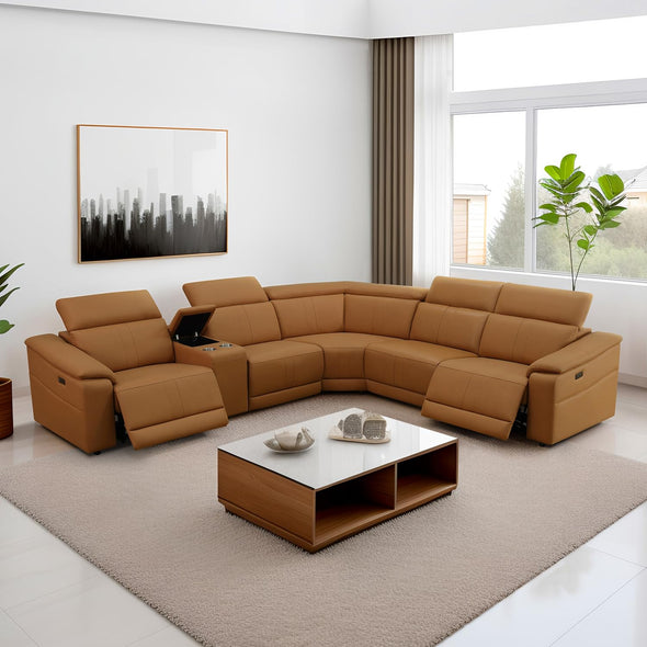 SIENWIEY Power Reclining Leather Sectional Sofa with Console/Cup Holders/USB port/Headrests
