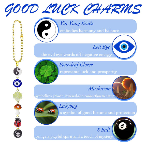 Agromusk Evil Eye Car Charm, Lucky Days Rearview Mirror Hanging Decor