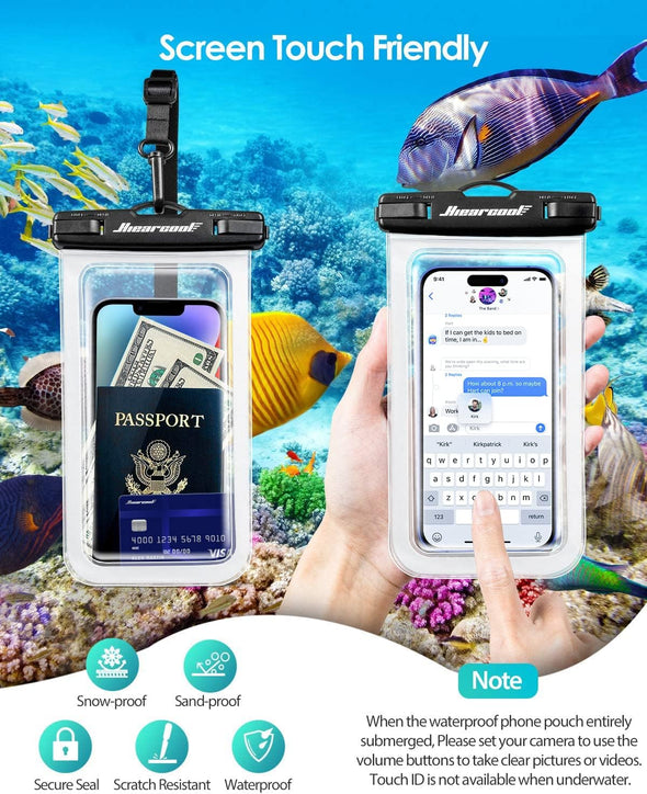 Hiearcool Waterproof Phone Pouch, Waterproof Beach Bag Compatible for Iphone 16 15 14 13 Pro Max up to 8.3", IPX8 Cellphone Kayak Accessories, Travel Essentials for Beach -Clear-2Pack