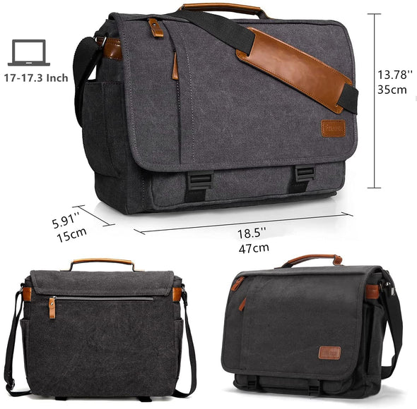 ESTARER Messenger Bag for Men, Waterproof Canvas Laptop Shoulder Bag