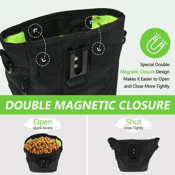 kissleaf Dog Treat Pouch with Magnetic Closure & Dog Clicker, Built-in Poop Bag Dispenser