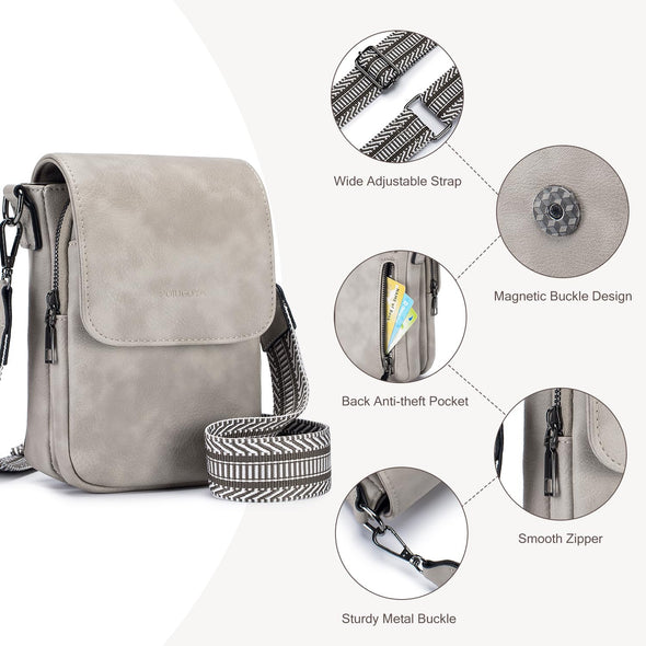 POIUGOYA Trendy Crossbody Bags for Women, Leather Triple Compartment Phone Crossbody Wallet