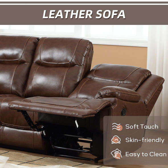 EBELLO Genuine Leather Manual Loveseat Sofa with Cup Holder & Hidden Storage - Brown