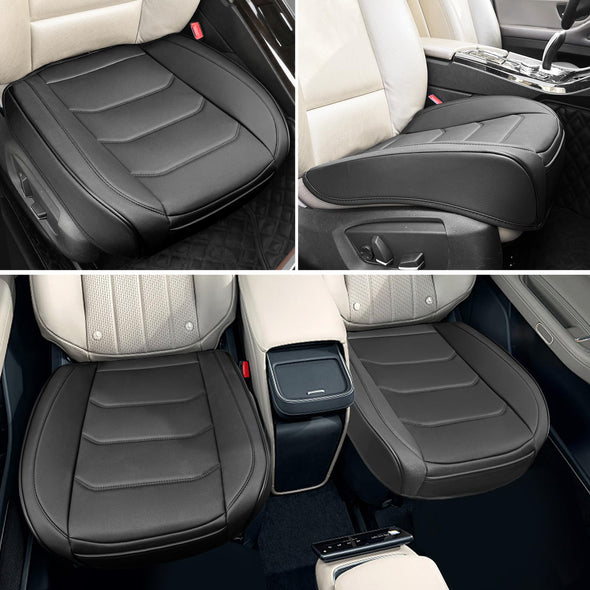BOPUOVRE Luxury PU Leather Car Seat Cover with Storage Pocketm, Full Protection Universal - Black,1 Piece