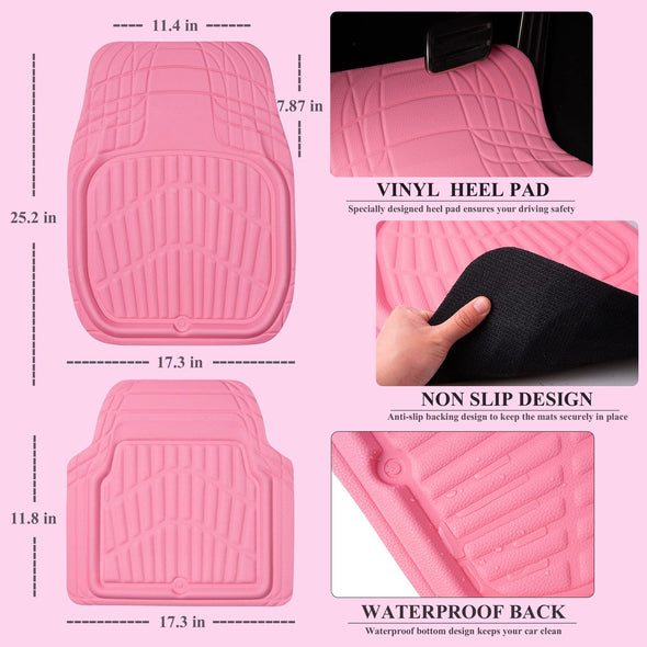 CAR PASS 4 Piece Leather Car Floor Mats, Anti-Slip Burr Bottom for SUV Truck Auto Sedan Van Pink