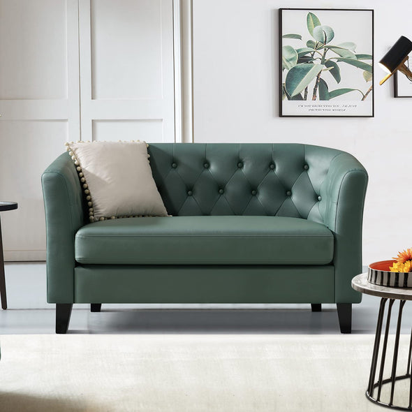 Husbedom 50 Inches Leather Loveseat Sofa with Button Tufted Décor for Bedroom, Living Room - Grey Green