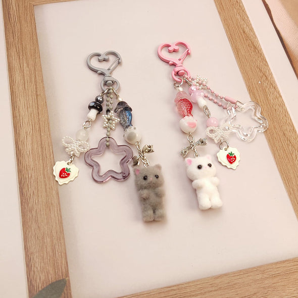 Nalefow Cute Fuzzy Cat Keychain Y2K Stylish Keychains Bag Charms