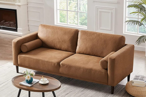 HIFIT Faux Leather Sofa with Upholstered Cushions & Pillows 3 Seat for Living Room Apartment Office, Brown 79”